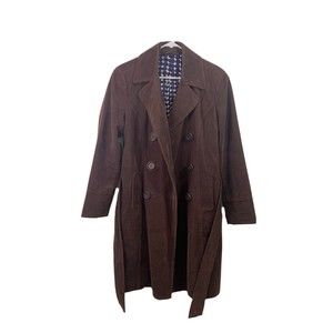 Boden Markham Trench Coat Brown Corduroy Jacket Double Breasted Tie - Size 10